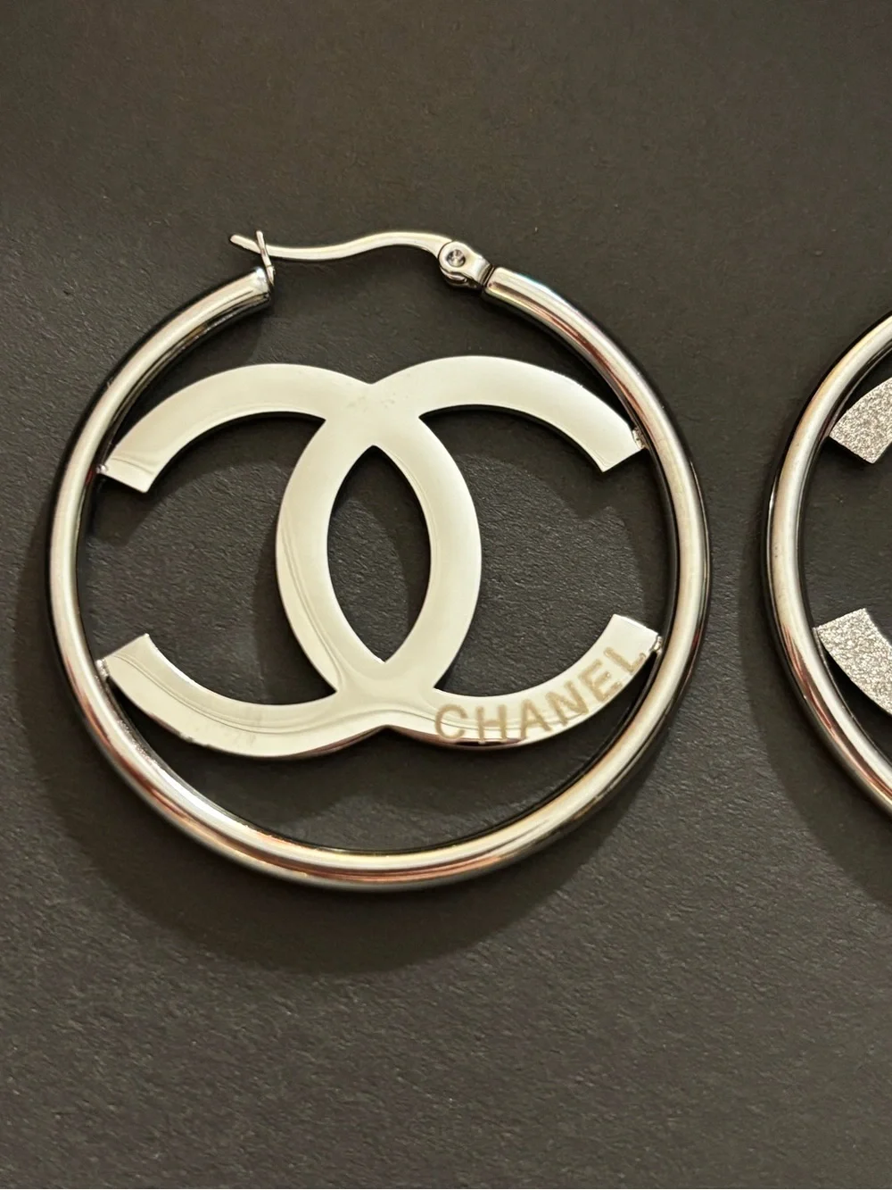 Fashion Jewelry Silver Glitter Interlocking Logo Hoop Earrings - Women Jewelry